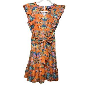 Beulah Style Orange Ruffle Mini Dress Sz. S